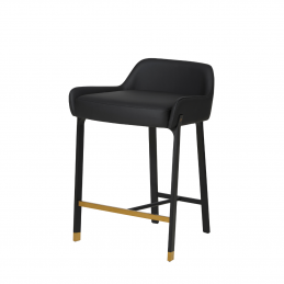 Tapicerowane czarną skórą krzesło barowe Blink ze złotym podnóżkiem - Stellar Works