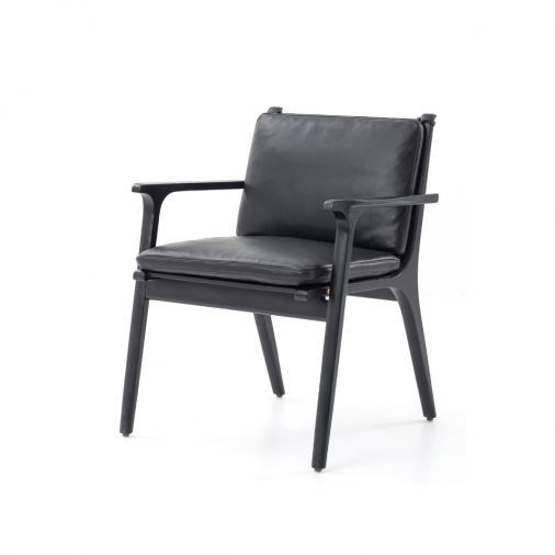 Czarne Krzesło z podłokietnikami Rén Stellar Works ze skórzanymi poduchami