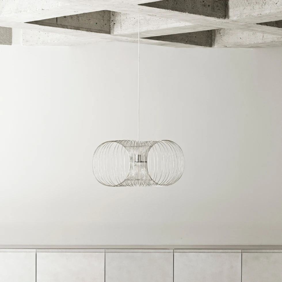 zaokrąglona, srebrna lampa wisząca Coil Ø50 x H22,5 Normann Copenhagen