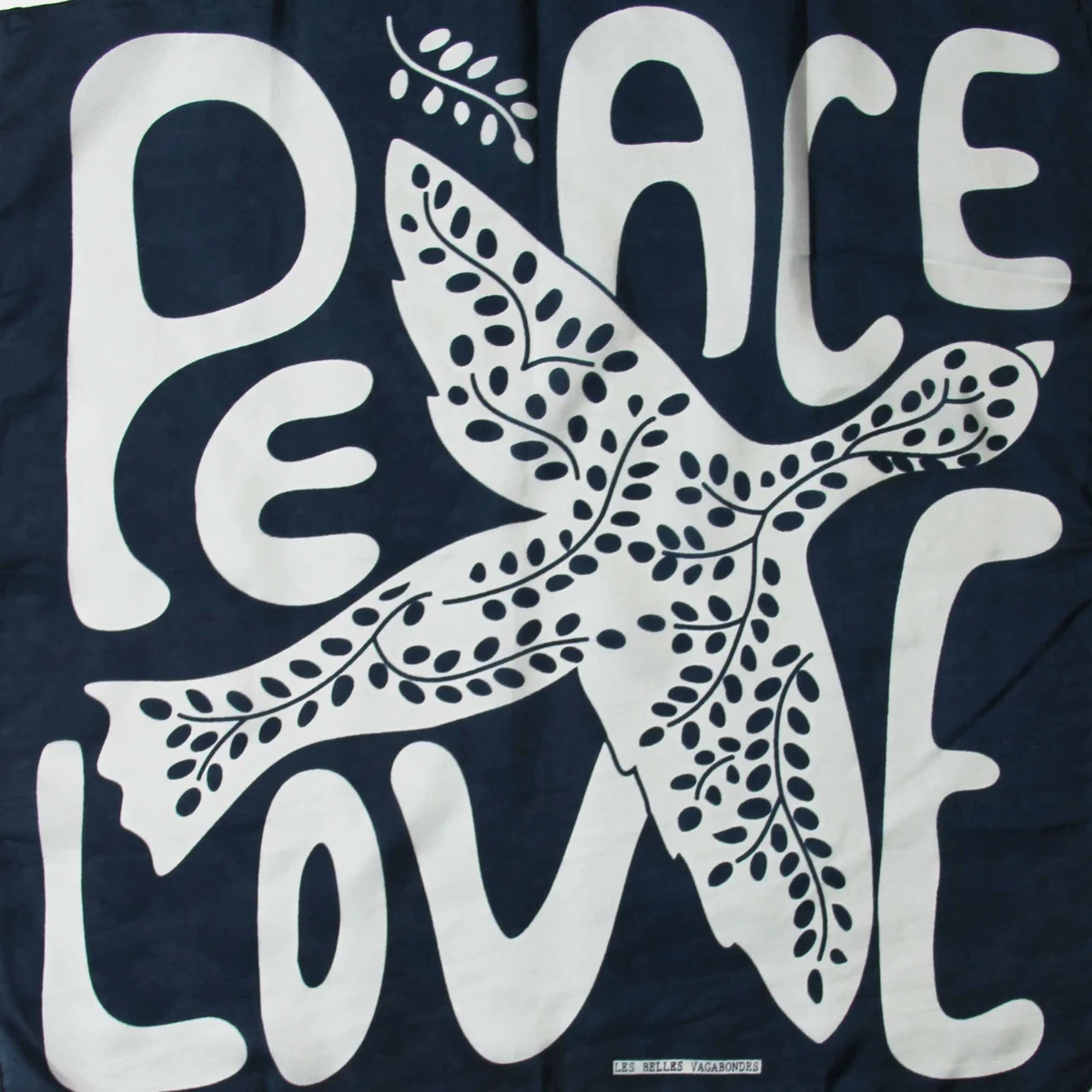Apaszka jedwabna Mini Foulard Peace and Love Marine Navy Les Belles Vagabondes